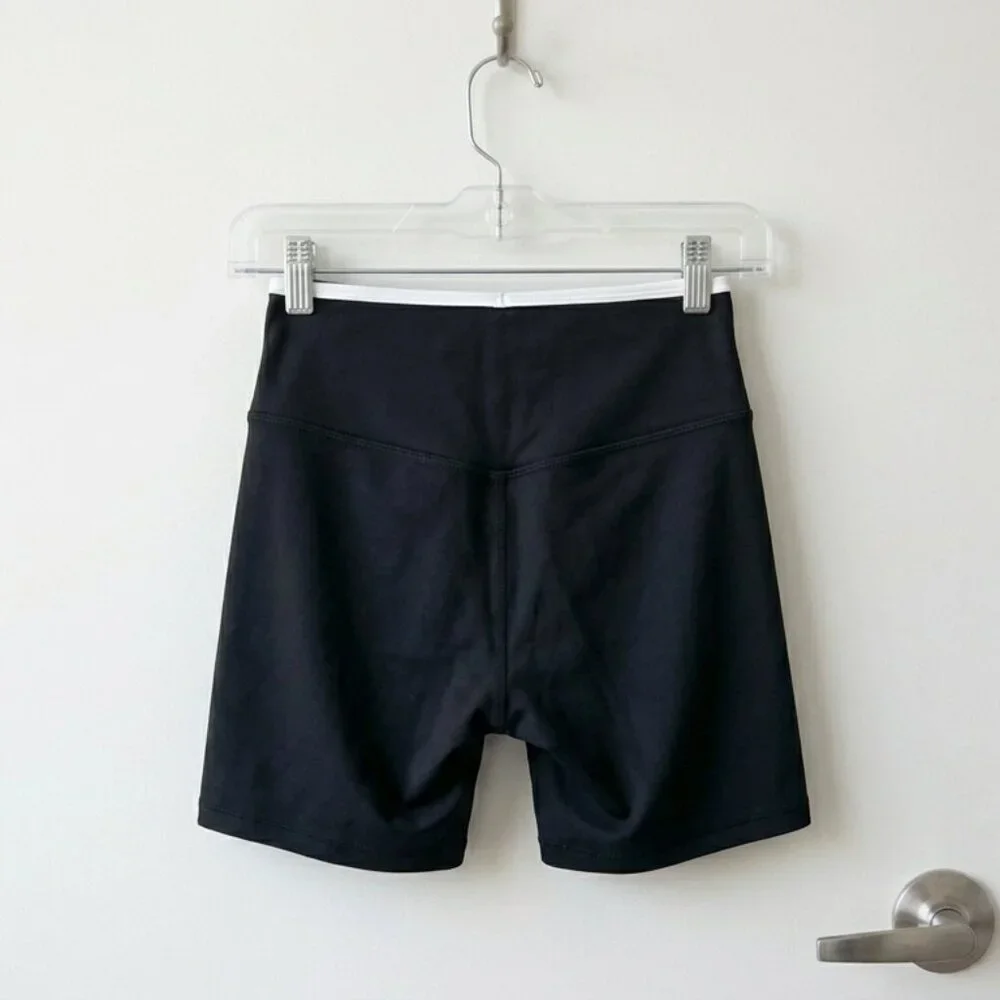 Alo Inspired Crossover Waist Yoga Shorts Black Athleisure Activewear - Picture 5 of 5